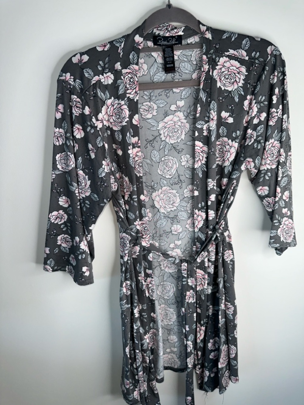 Rene Rofe Gray Robe with Pink Floral Print
